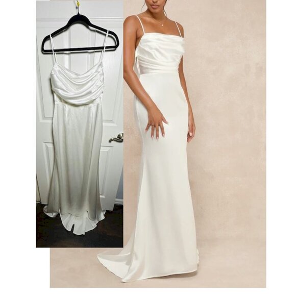 Lulus Lovely Endearment White Satin Sleeveless Backless Maxi Dress Size XS NWT - Picture 2 of 7